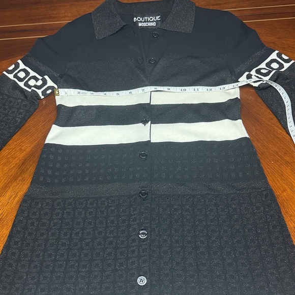 Boutique Moschino Black & Cream Knit Button-Down Dress | Long Sleeve | Size 4 - Picture 8 of 16